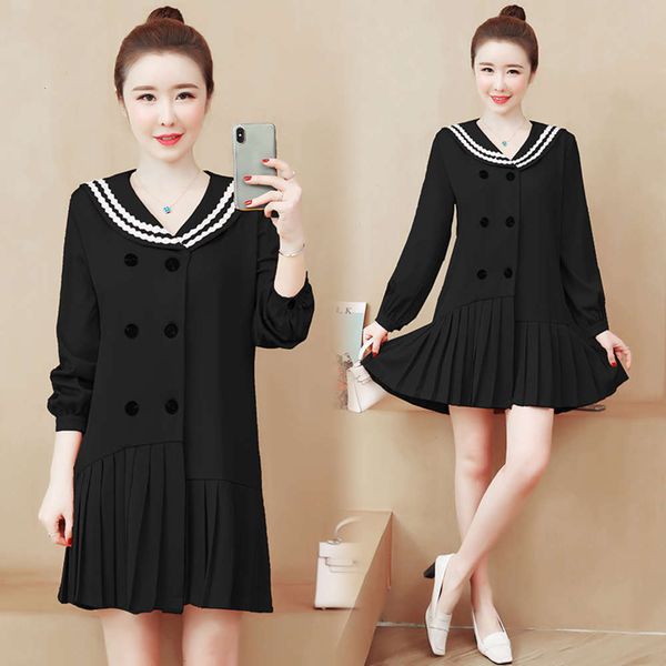 temperament and slightly 2020 fat short foreign spring style dress autumn new large women's fashion slim navy collar pleated skirt hot, Black;gray
temperament and slightly 2020 fat short foreign spring style dress autumn new large women's fashion slim navy collar pleated skirt hot, Black;gray