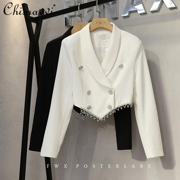 women's suits & blazers high street fashion all-matching diamond chain double breasted short suit coat long sleeve notched collar for w, White;black
women's suits & blazers high street fashion all-matching diamond chain double breasted short suit coat long sleeve notched collar for w, White;black