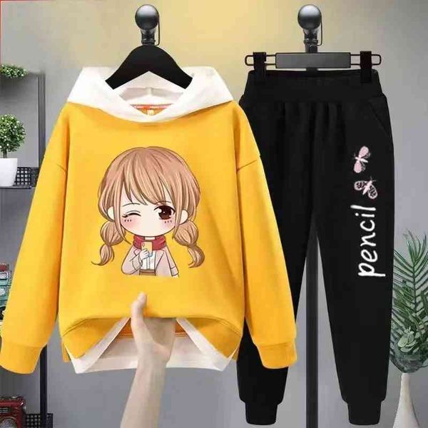 girl casual set 2pcs spring autumn toddler girls cartoon hooded coat+t-shirt+pants students tracksuit boutique clothes, Gray