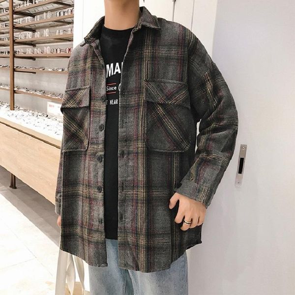 men's casual shirts spring retro woolen plaid long-sleeved shirt male loose korean harajuku style couple tide brand jacket men, White;black
men's casual shirts spring retro woolen plaid long-sleeved shirt male loose korean harajuku style couple tide brand jacket men, White;black