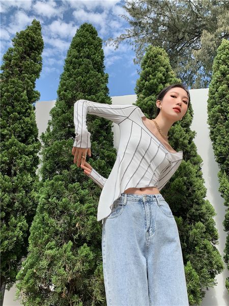 new 2021 fashion t shirt women contrast stitch tshirt casual long sleeve asymmetrical square neck striped designer hdlc, White
new 2021 fashion t shirt women contrast stitch tshirt casual long sleeve asymmetrical square neck striped designer hdlc, White