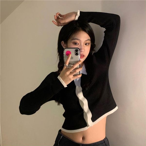 women's knits & tees autumn 2021 long sleeve slim fit knitted cardigans women all match fashion pull femme simple design color contrast, White
women's knits & tees autumn 2021 long sleeve slim fit knitted cardigans women all match fashion pull femme simple design color contrast, White