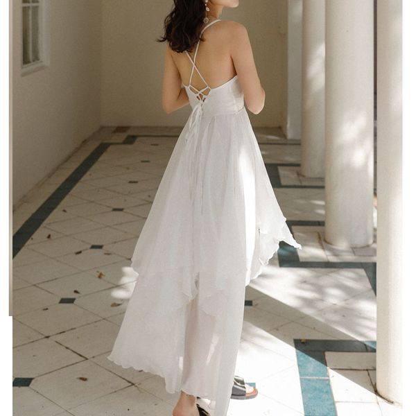 with a solid collar of an irregular sling word hem women's dresses summer sleeveless chiffon beach dress in long robe 0jgr, Black;gray
with a solid collar of an irregular sling word hem women's dresses summer sleeveless chiffon beach dress in long robe 0jgr, Black;gray