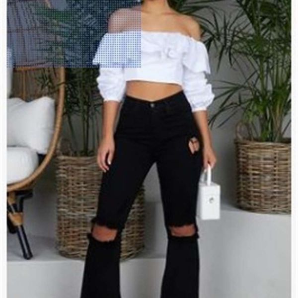 spring and summer wear solid color washed large hole cowboy pants, Blue 
spring and summer wear solid color washed large hole cowboy pants, Blue