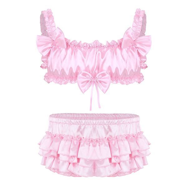 Men Sissy Satin Lingerie Set Ruffled Frilly Elastic Wide Shoulder Straps Bowknot Wire-free Bra Bloomer Tiered Skirted Panties, Black;white
Men Sissy Satin Lingerie Set Ruffled Frilly Elastic Wide Shoulder Straps Bowknot Wire-free Bra Bloomer Tiered Skirted Panties, Black;white