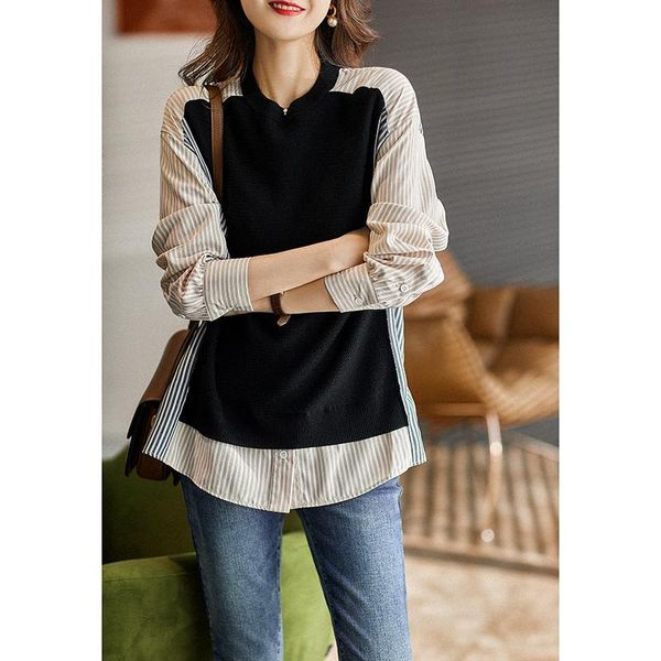 women's sweaters have a voice layered fake two knitwear fall 2021, White;black
women's sweaters have a voice layered fake two knitwear fall 2021, White;black
