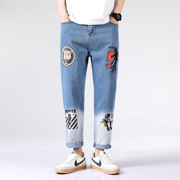 men's jeans denim graffiti letters street 3d printed personalized fashion cartoon cropped trousers male pants high quality, Blue
men's jeans denim graffiti letters street 3d printed personalized fashion cartoon cropped trousers male pants high quality, Blue