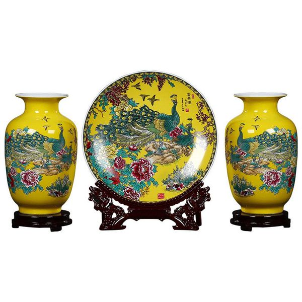 three-piece set of ceramic vase jingdezhen yellow peacock porcelain vase modern home decoration living room flower arrangement
three-piece set of ceramic vase jingdezhen yellow peacock porcelain vase modern home decoration living room flower arrangement