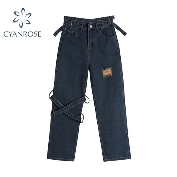 high waist women ripped jeans streetwear causal straight summer fashion long pants baggy blue versatile denim trouser 210809
high waist women ripped jeans streetwear causal straight summer fashion long pants baggy blue versatile denim trouser 210809