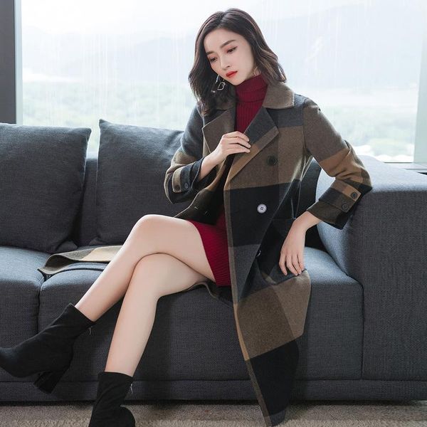 women's wool & blends 2021korean style winter plaid long jacket coats female sleeve office casual ladies coat outerwear clothes, Black
women's wool & blends 2021korean style winter plaid long jacket coats female sleeve office casual ladies coat outerwear clothes, Black