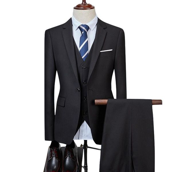 men's suits & blazers 2021 fashion men business casual pack triple set male groom color jacket vest, White;black
men's suits & blazers 2021 fashion men business casual pack triple set male groom color jacket vest, White;black