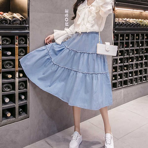 plus size women elegant denim blue a-line elastic waist mid calf skirt patchwork ruched high waist jeans skirt harajuku jupe, Black
plus size women elegant denim blue a-line elastic waist mid calf skirt patchwork ruched high waist jeans skirt harajuku jupe, Black