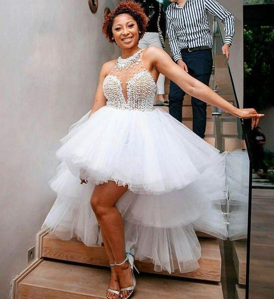 high low tiered tulle wedding dresses crew neck beaded bridal gowns a line short front long back vestidos de fiesta, White
high low tiered tulle wedding dresses crew neck beaded bridal gowns a line short front long back vestidos de fiesta, White