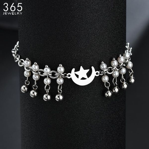 link, chain arrive stainless steel moon star bracelet for women charm imitation pearl bracelets with ball valentine's day present, Black
link, chain arrive stainless steel moon star bracelet for women charm imitation pearl bracelets with ball valentine's day present, Black
