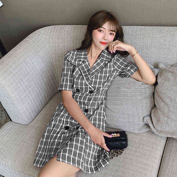 casual dresses summer 2022 style small frh double row button waist slim suit collar plaid temperament short sleeve dr's skirt, Black;gray
casual dresses summer 2022 style small frh double row button waist slim suit collar plaid temperament short sleeve dr's skirt, Black;gray