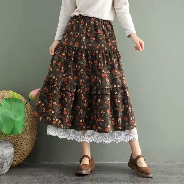 skirts 2021 autumn style retro literary corduroy floral stitching lace elastic waist skirt female 3579, Black
skirts 2021 autumn style retro literary corduroy floral stitching lace elastic waist skirt female 3579, Black
