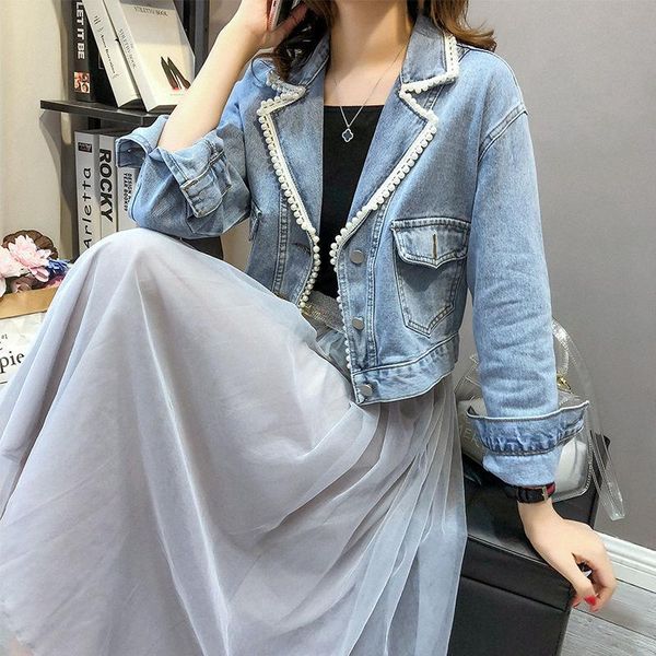 women's jackets 2021 spring women korean fashion heavy industry beaded suit collar denim jacket female loose all-match short jean coat, Black;brown
women's jackets 2021 spring women korean fashion heavy industry beaded suit collar denim jacket female loose all-match short jean coat, Black;brown