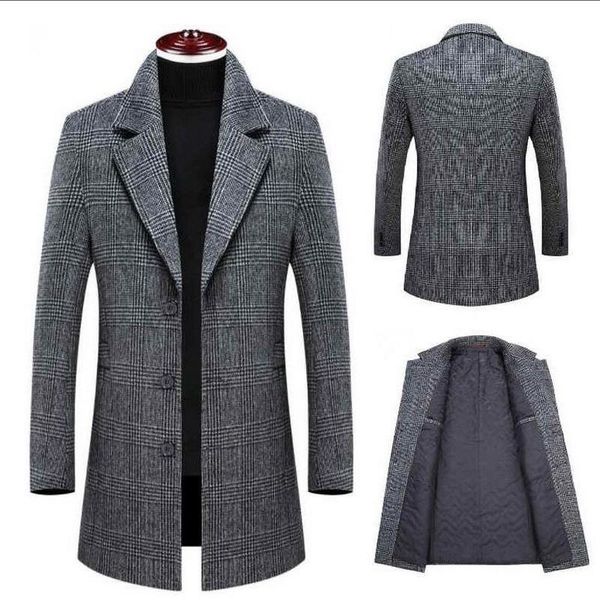 men's wool & blends coat mid-length slim-fit woolen trench male plaid outwear, Black
men's wool & blends coat mid-length slim-fit woolen trench male plaid outwear, Black