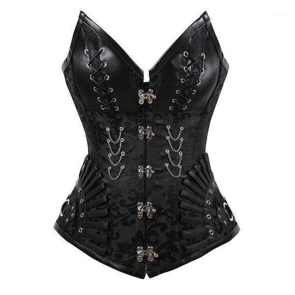 black gothic corset bustier women clothes leather appliques lace up brocade bustiers & corsets, Black;white
black gothic corset bustier women clothes leather appliques lace up brocade bustiers & corsets, Black;white