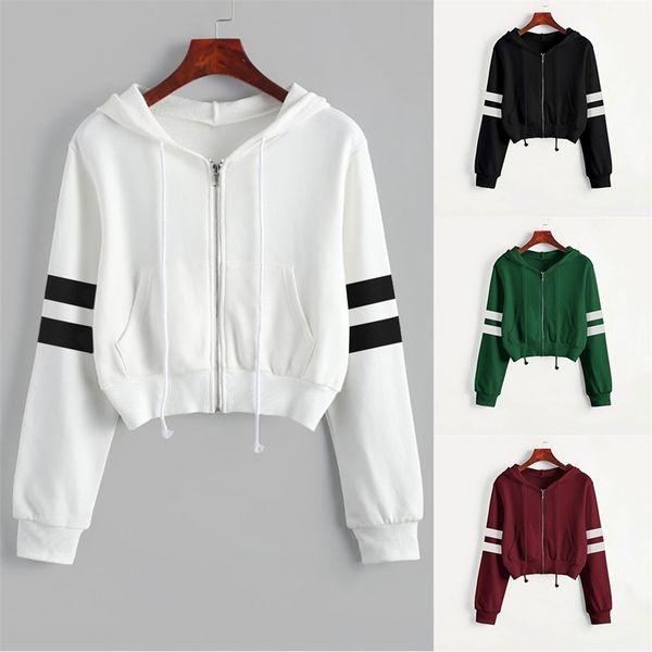 women's solid color short zipper long sleeve parallel bar hoodie2021, Black 
women's solid color short zipper long sleeve parallel bar hoodie2021, Black