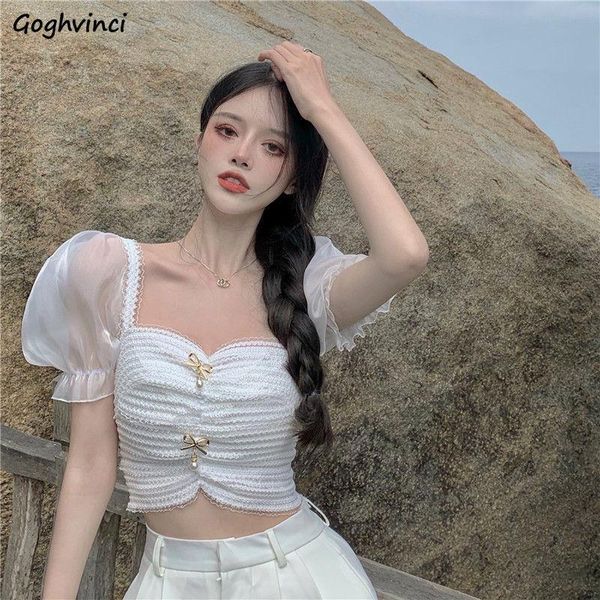 women's blouses & shirts cropped women slim elegant bow puff short sleeve korean style square collar all-match summer feminino clothing, White
women's blouses & shirts cropped women slim elegant bow puff short sleeve korean style square collar all-match summer feminino clothing, White