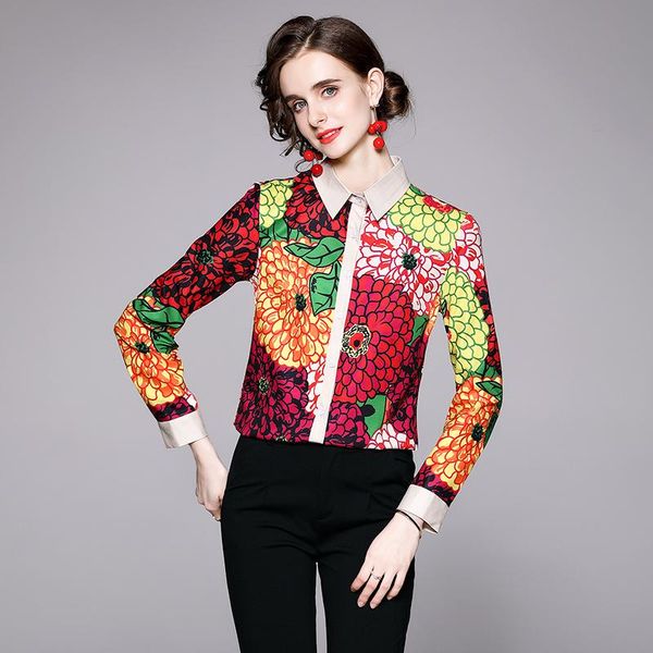 women's blouses & shirts european style fashion runway women vintage print slim spring office lady single-breasted elegant long sleeve, White
women's blouses & shirts european style fashion runway women vintage print slim spring office lady single-breasted elegant long sleeve, White