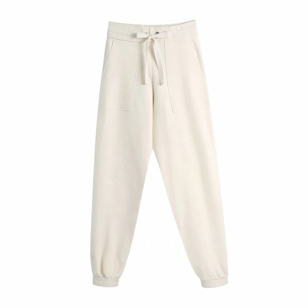 women fashion simplicity solid color elastic band placket lace pants loose knitting tie leg sweatpants 210531, Black;white
women fashion simplicity solid color elastic band placket lace pants loose knitting tie leg sweatpants 210531, Black;white