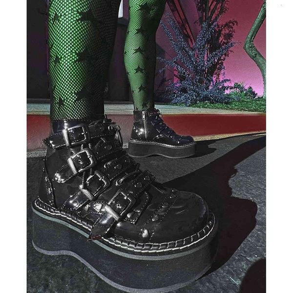 dress shoes karinluna mais tamanho 35-43 sapatos femininos de alta plataforma gótico preto cosplay cunhas saltos legal confortável tornozelo, Black