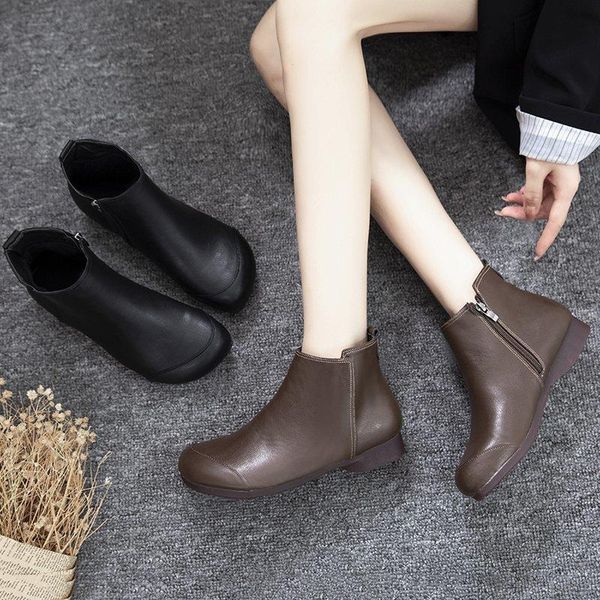 boots soft leather women's short retro handmade shoes flat-soled comfortable soft-soled single, Black
boots soft leather women's short retro handmade shoes flat-soled comfortable soft-soled single, Black