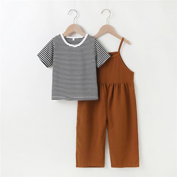 clothing sets 1-6 years toddler girls summer outfits striped short sleeve t-shirt sleeveless brown jumpsuit casual set, White
clothing sets 1-6 years toddler girls summer outfits striped short sleeve t-shirt sleeveless brown jumpsuit casual set, White