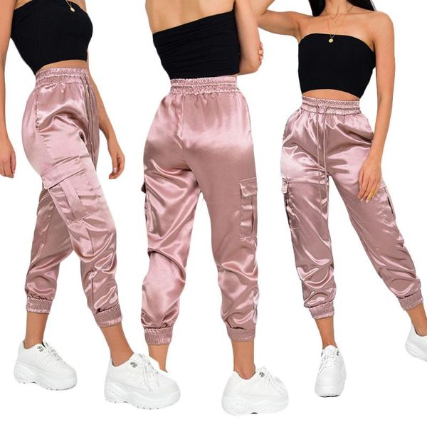 women's pants & capris women fashion pink satin with pockets high waist drawstring casual trousers streetwear slim jogger, Black;white
women's pants & capris women fashion pink satin with pockets high waist drawstring casual trousers streetwear slim jogger, Black;white