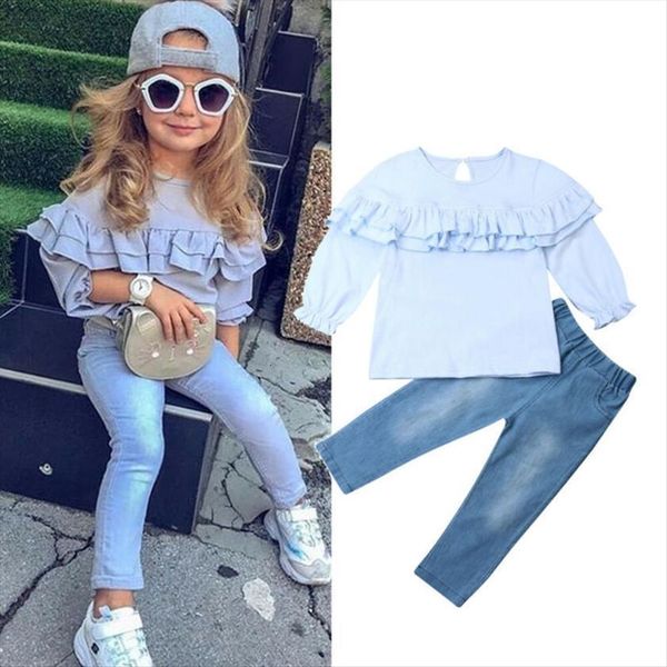 1 6y kids baby girl clothes sets blue long sleeve ruffle t shirt denim pants jeans outfits autumn clothing, White
1 6y kids baby girl clothes sets blue long sleeve ruffle t shirt denim pants jeans outfits autumn clothing, White