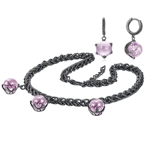 new year gift brass punk hip-hop wheat braided chain necklace/earrings gun black with pink crystal 2 pcs jewelry sets for women, Silver
new year gift brass punk hip-hop wheat braided chain necklace/earrings gun black with pink crystal 2 pcs jewelry sets for women, Silver
