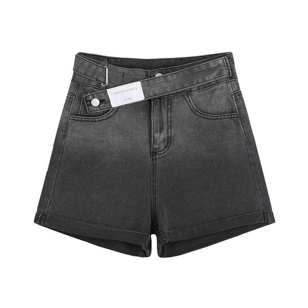 women's shorts gray gradient denim women flanging high waist thin a-line jean pants summer, White;black
women's shorts gray gradient denim women flanging high waist thin a-line jean pants summer, White;black