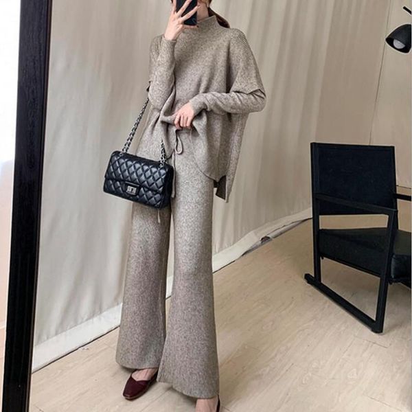 women's two piece pants sweater suit autumn and winter knitted wide-leg trousers half collar vest outer wear three-piece, White
women's two piece pants sweater suit autumn and winter knitted wide-leg trousers half collar vest outer wear three-piece, White