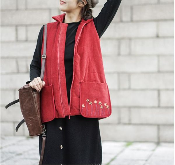 women's jackets autumn winter retro women loose fleece warm sleeveless coat mori girl stand zipper embroidery ladies, Black;brown
women's jackets autumn winter retro women loose fleece warm sleeveless coat mori girl stand zipper embroidery ladies, Black;brown