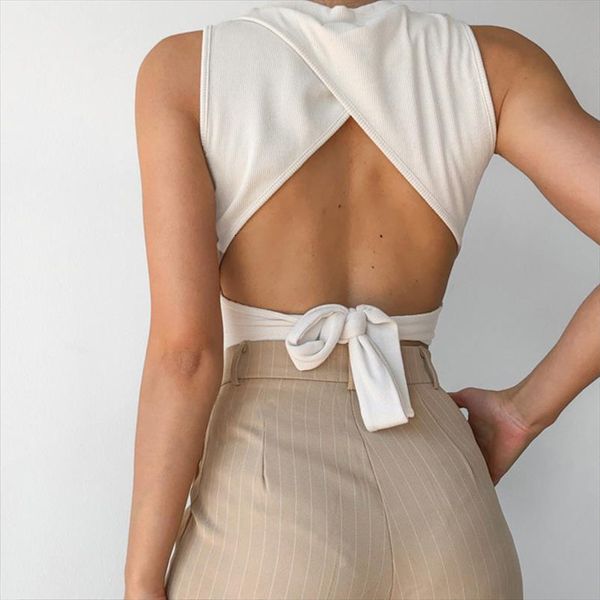 backless crop womens camis summer o neck ribbed streetwear back bandage knitted slim tank criss cross top, White
backless crop womens camis summer o neck ribbed streetwear back bandage knitted slim tank criss cross top, White