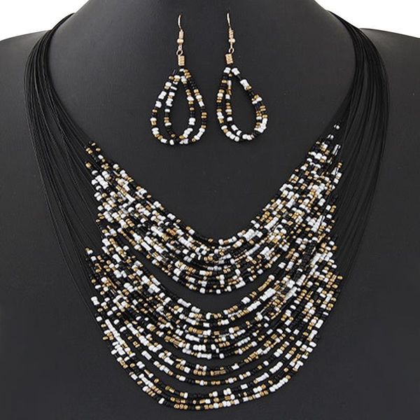 earrings & necklace bohemian style beaded chic multilayer bead statement with jewelry accessories, Silver
earrings & necklace bohemian style beaded chic multilayer bead statement with jewelry accessories, Silver
