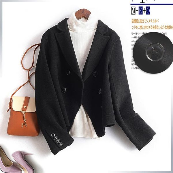 women's wool & blends winter double faced woolen coat short slim lapel row button factory direct sales, Black
women's wool & blends winter double faced woolen coat short slim lapel row button factory direct sales, Black