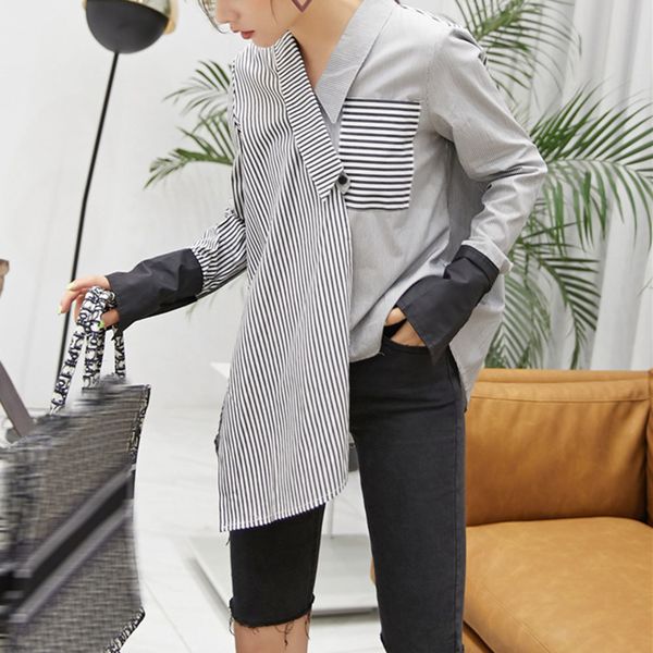 new 2021 blouse chic striped shirt retro style hong kong design professional feel irregular sewing color contrast long sleeve 0 1izu, White
new 2021 blouse chic striped shirt retro style hong kong design professional feel irregular sewing color contrast long sleeve 0 1izu, White