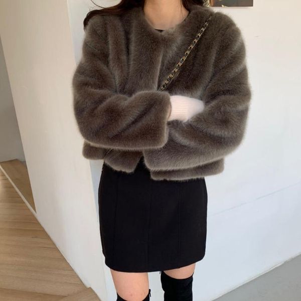 women's fur & faux 2021 winter wear fashion elegant big air mink short solid color jacket round collar small warm tender, Black
women's fur & faux 2021 winter wear fashion elegant big air mink short solid color jacket round collar small warm tender, Black