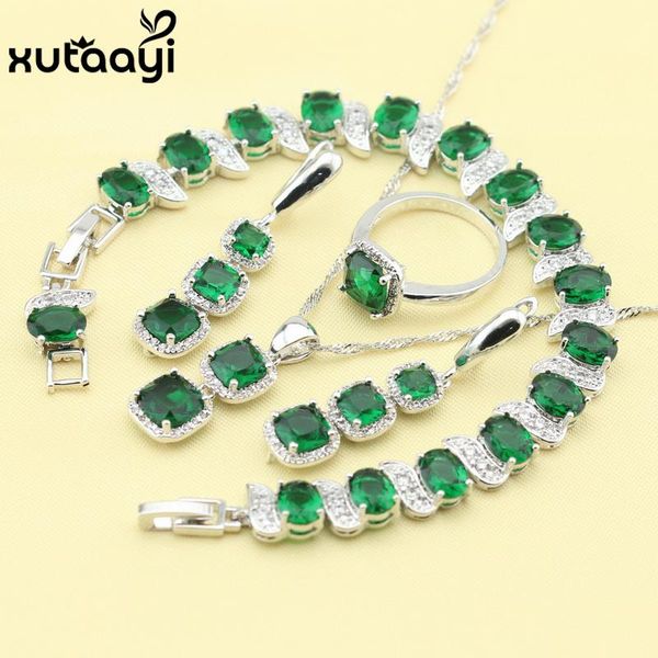 earrings & necklace women four piece green imitated emerald fashion silver color jewelry sets fetching ring earring bracelet box
earrings & necklace women four piece green imitated emerald fashion silver color jewelry sets fetching ring earring bracelet box