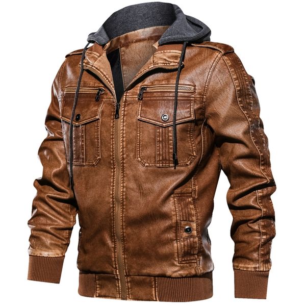 new fashion hooded leather jacket men casual pockets biker motorcycle pu faux leather coats zipper bomber jackets jaqueta couro, Black;brown
new fashion hooded leather jacket men casual pockets biker motorcycle pu faux leather coats zipper bomber jackets jaqueta couro, Black;brown