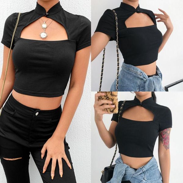 women's t-shirt fashion women elegant vintage mandarin collar black crop ladies summer short sleeve hollow out, White
women's t-shirt fashion women elegant vintage mandarin collar black crop ladies summer short sleeve hollow out, White