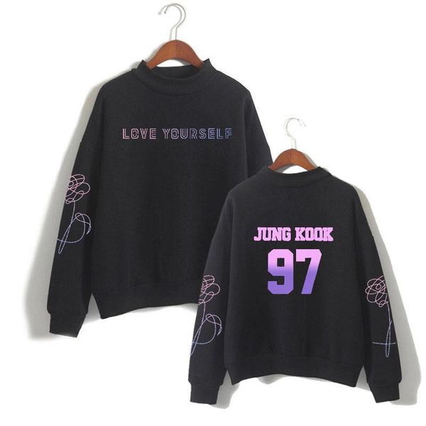 that the front was the inscription "fake love", and behind "jimin 95"sweatshirt k-pop bangtan boys fake love hoodie, Black
