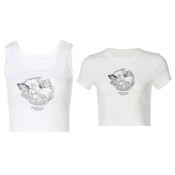women's t-shirt 2021 women short sleeve/sleeveless harajuku sweet butterfly fairy girl graphic slim crop lace trim streetwear, White
women's t-shirt 2021 women short sleeve/sleeveless harajuku sweet butterfly fairy girl graphic slim crop lace trim streetwear, White