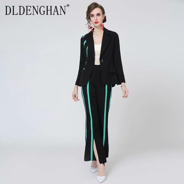 women's two piece pants dldenghan runway designer autumn suit women long sleeve single button coat + split flare striped panelled set, White
women's two piece pants dldenghan runway designer autumn suit women long sleeve single button coat + split flare striped panelled set, White