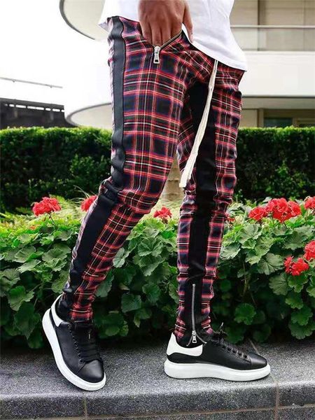 men's pants korean plaid fashion patchwork color matching calf slim casual sports pencil, Black
men's pants korean plaid fashion patchwork color matching calf slim casual sports pencil, Black