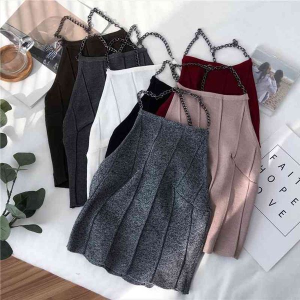 knit slim knitting halter women cami neck camisole chain straps crop tanks sleeveless solid t shirts tees, White
knit slim knitting halter women cami neck camisole chain straps crop tanks sleeveless solid t shirts tees, White
