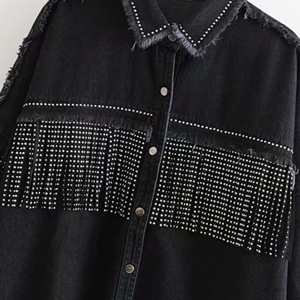 women new vintage rivet tassel frayed oversized denim jacket coat long sleeve streetwear outerwear casual casaco femme, Black;brown
women new vintage rivet tassel frayed oversized denim jacket coat long sleeve streetwear outerwear casual casaco femme, Black;brown